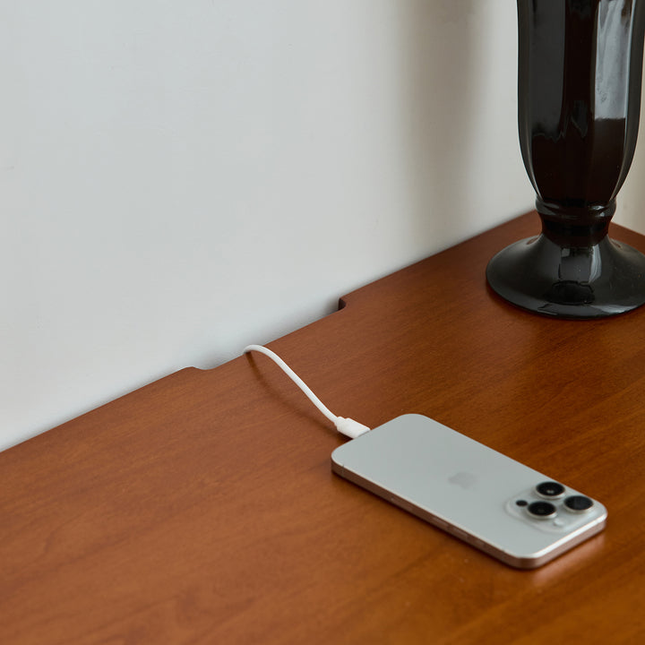 Vintage boxwood dressing table vista in panoramic view.