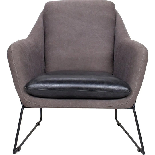 Industrial canvas and genuine leather 1 seater sofa cale in white background.