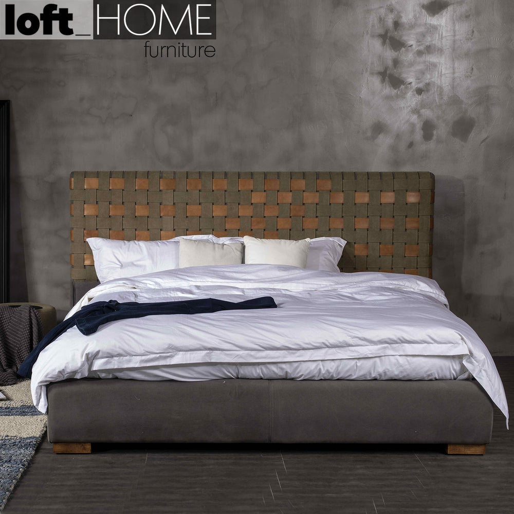 Vintage canvas and genuine leather bed frame canvasgrey primary product view.