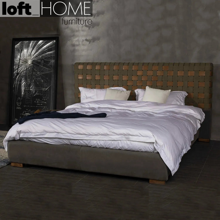 Vintage Canvas And Genuine Leather Bed Frame CANVASGREY Good to Know Preview-1