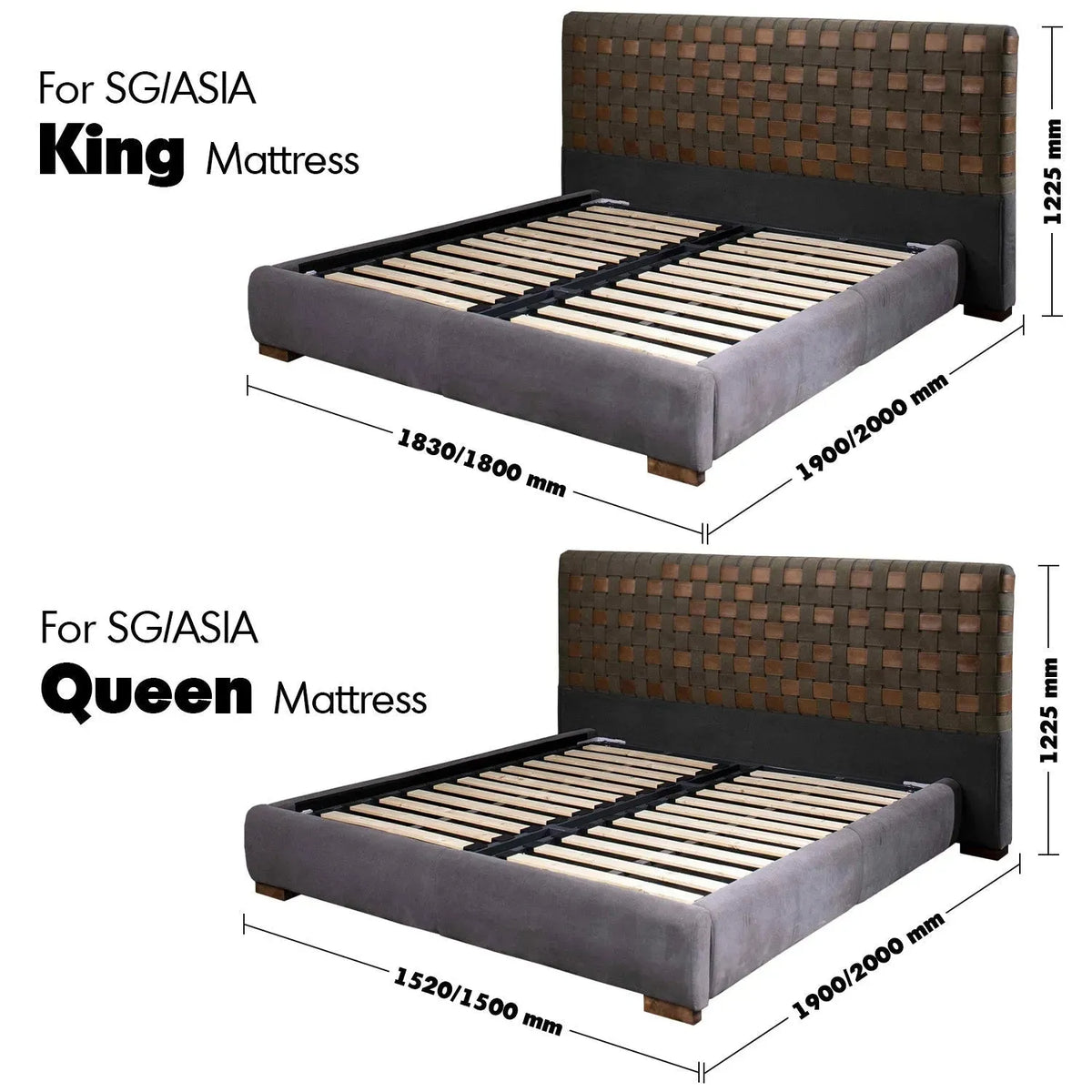 Vintage canvas and genuine leather bed frame canvasgrey size charts.
