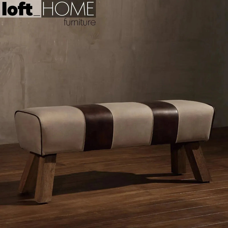 Vintage canvas and genuine leather bench beige primary product view.