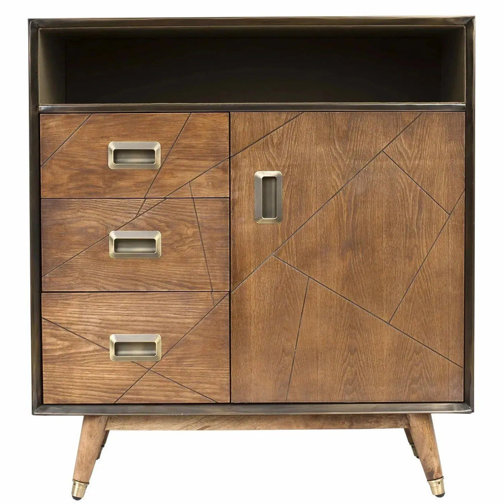 Vintage canvas and wooden storage cabinet vintage brass in white background.
