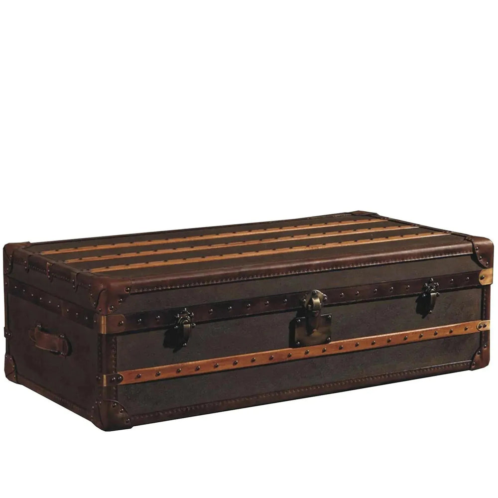 Vintage canvas coffee table storage box cowboy in white background.