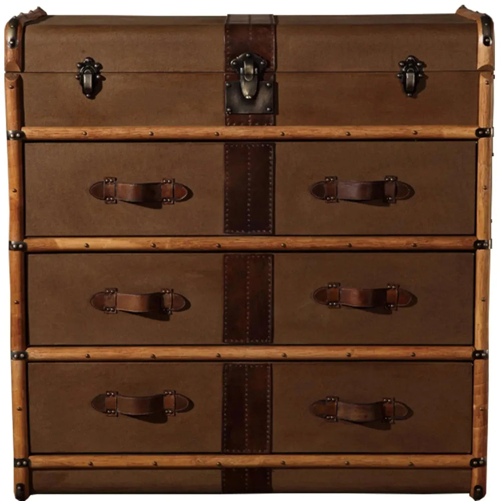 Vintage canvas drawer cabinet richards' trunk canvas in white background.