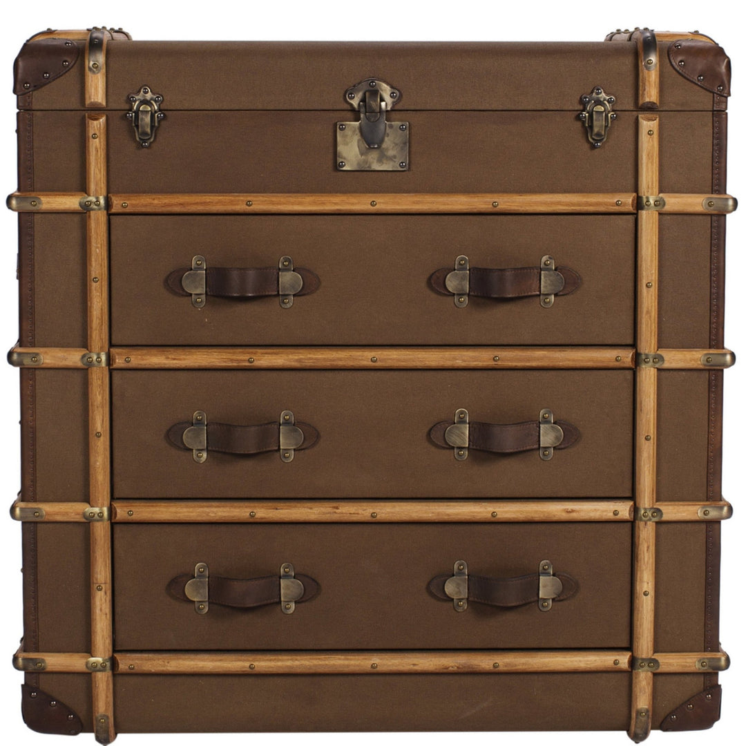Vintage canvas drawer cabinet richards' trunk in white background.