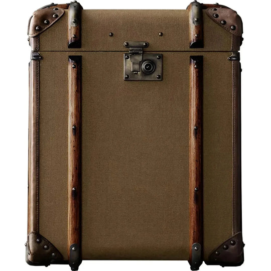 Vintage canvas side table richards' trunk in white background.