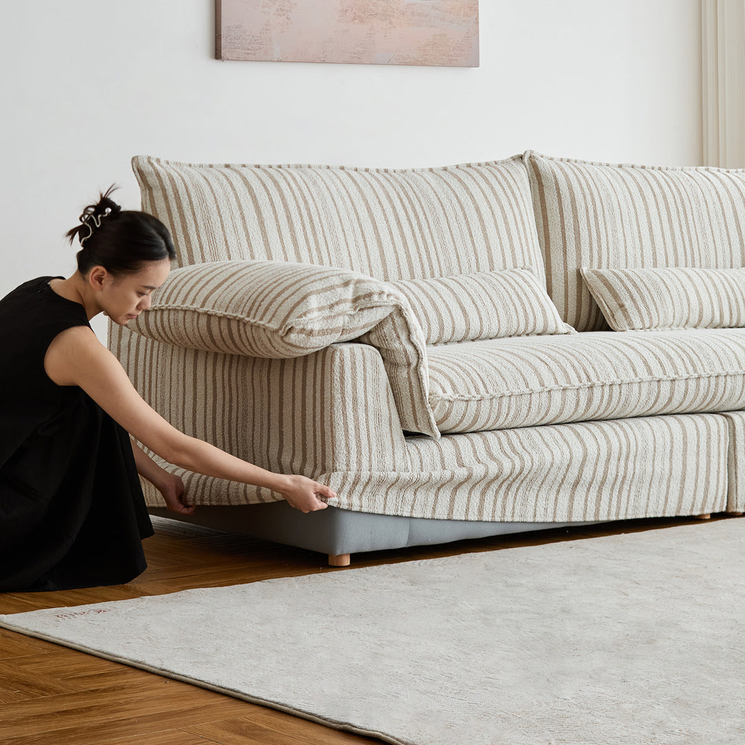 Vintage chenille velvet fabric 4 seater sofa koala with context.