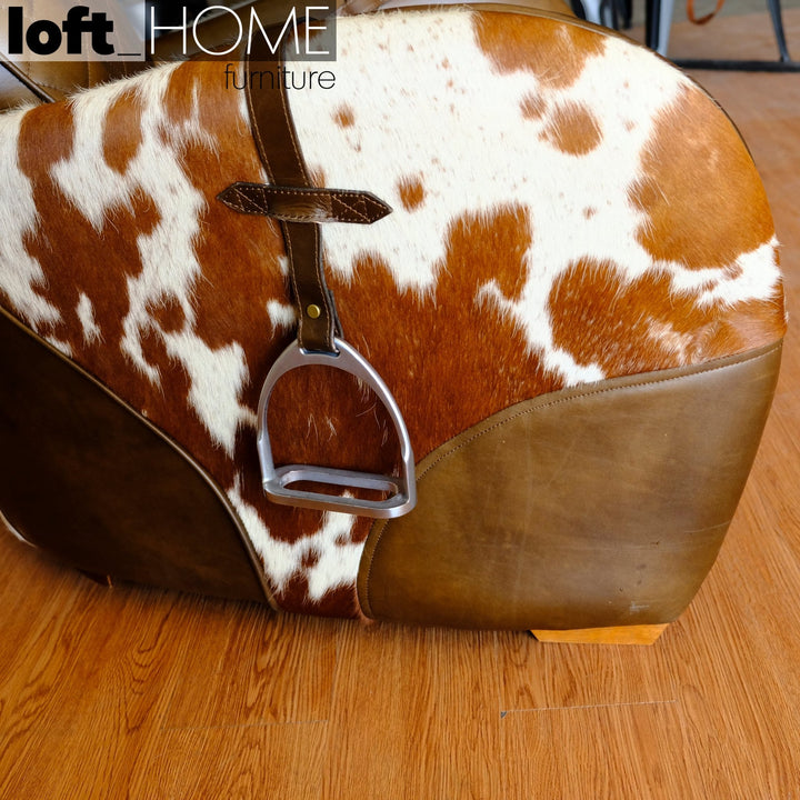 Vintage cowhair genuine leather 1 seater sofa moo conceptual design.