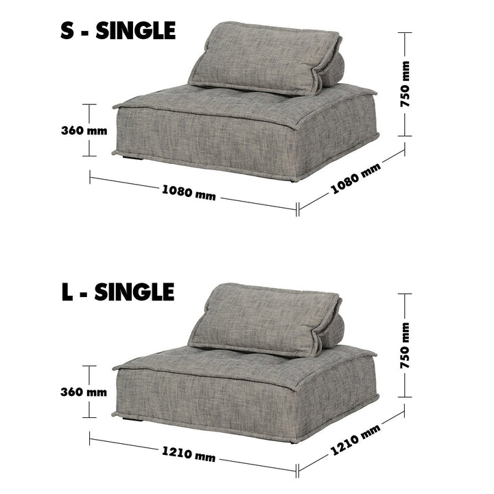 Vintage fabric 1 seater sofa element single size charts.
