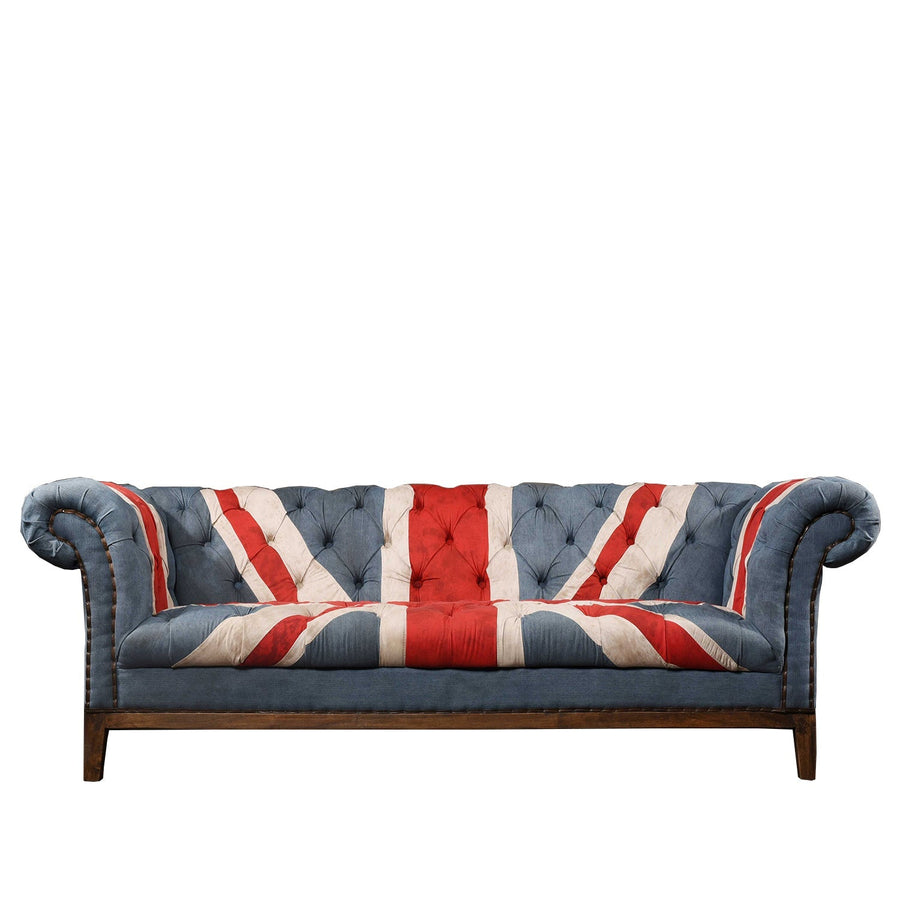 Vintage fabric 2 seater sofa union jack in white background.