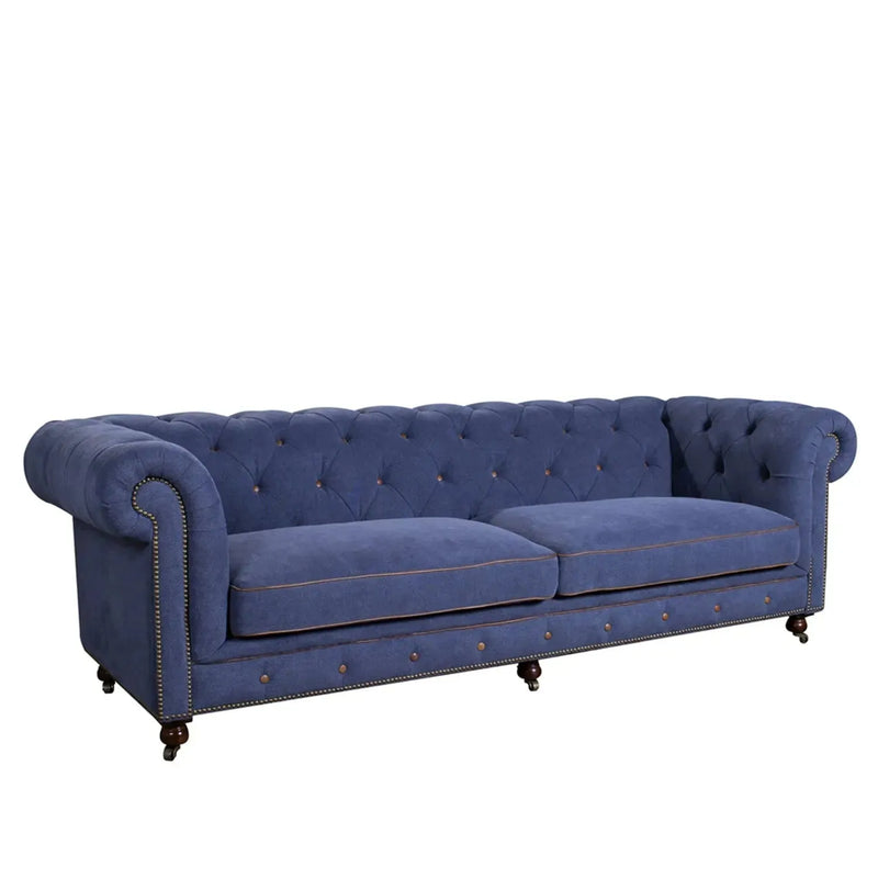 Vintage fabric 3 seater sofa graphite linen primary product view.