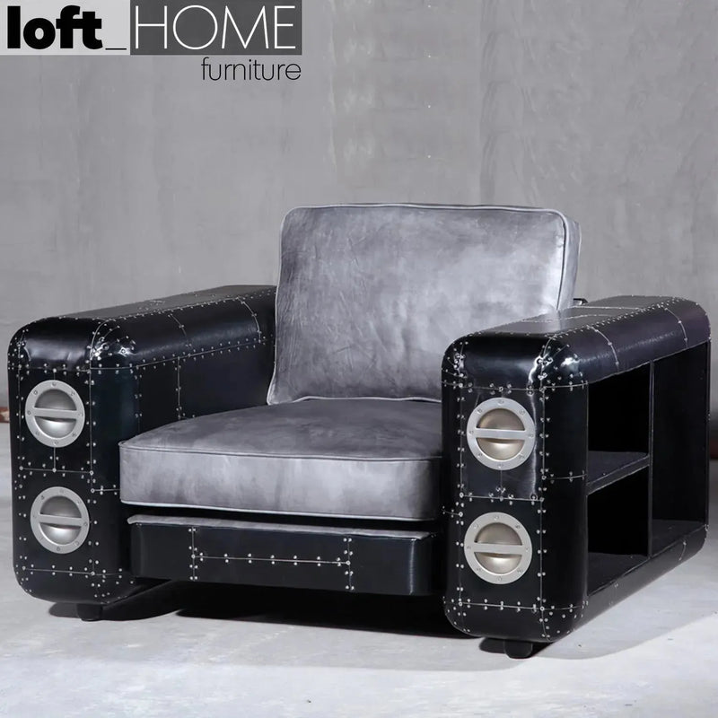 Industrial genuine leather 1 seater sofa aircraft detail 8.
