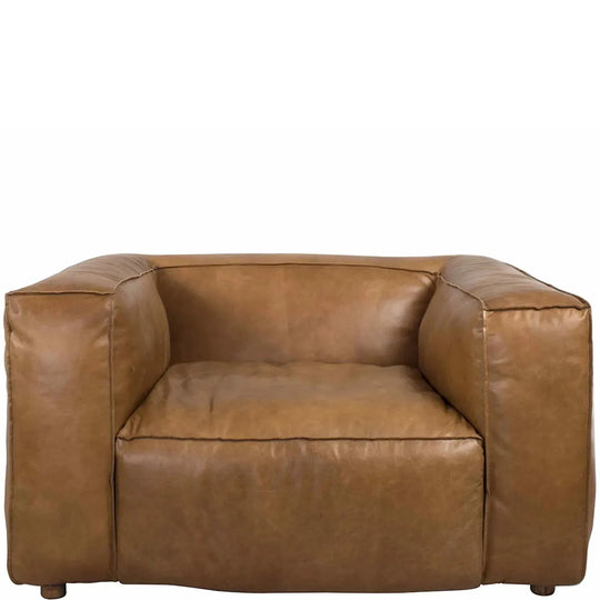 Vintage genuine leather 1 seater sofa antique master in white background.