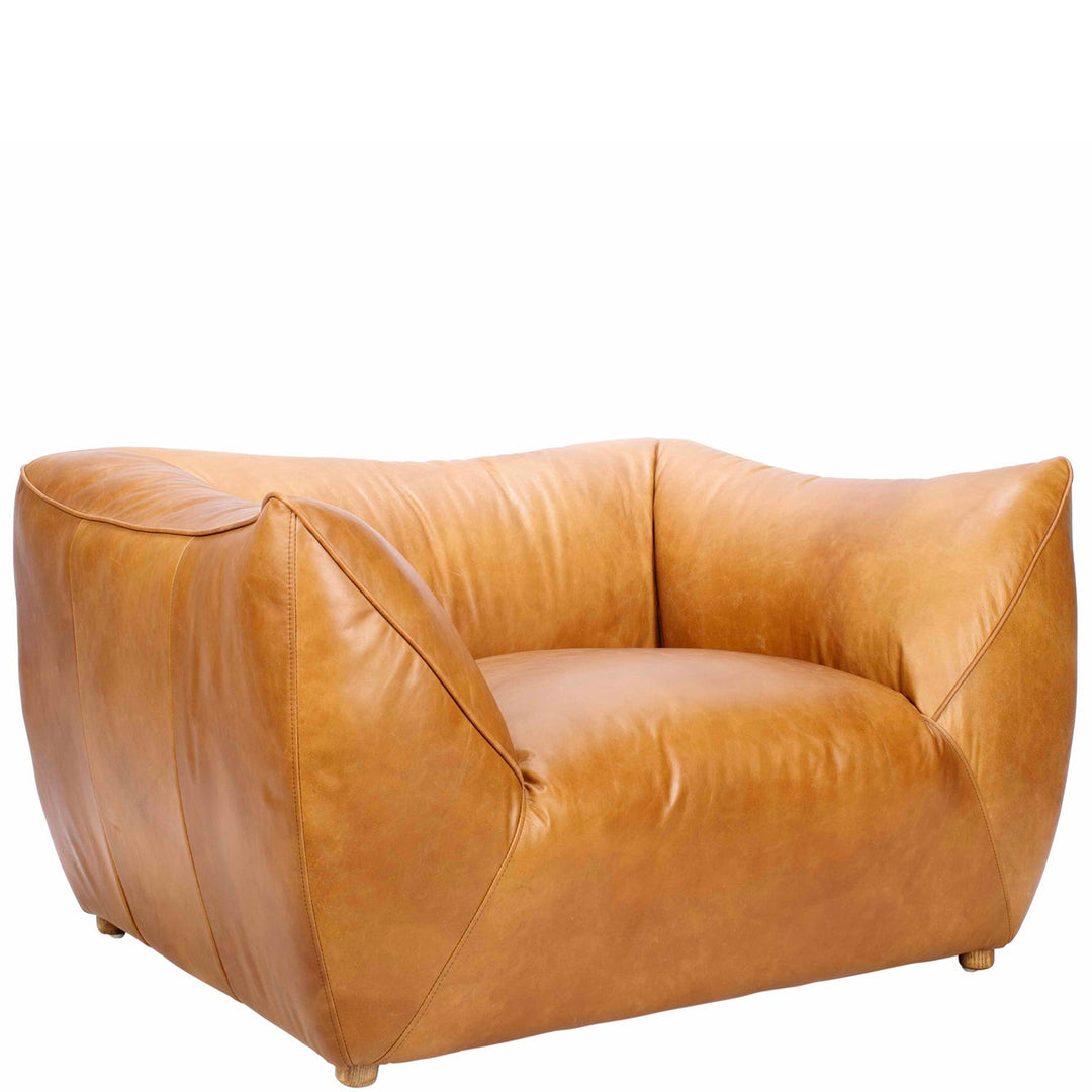 Vintage genuine leather 1 seater sofa beanbag with context.