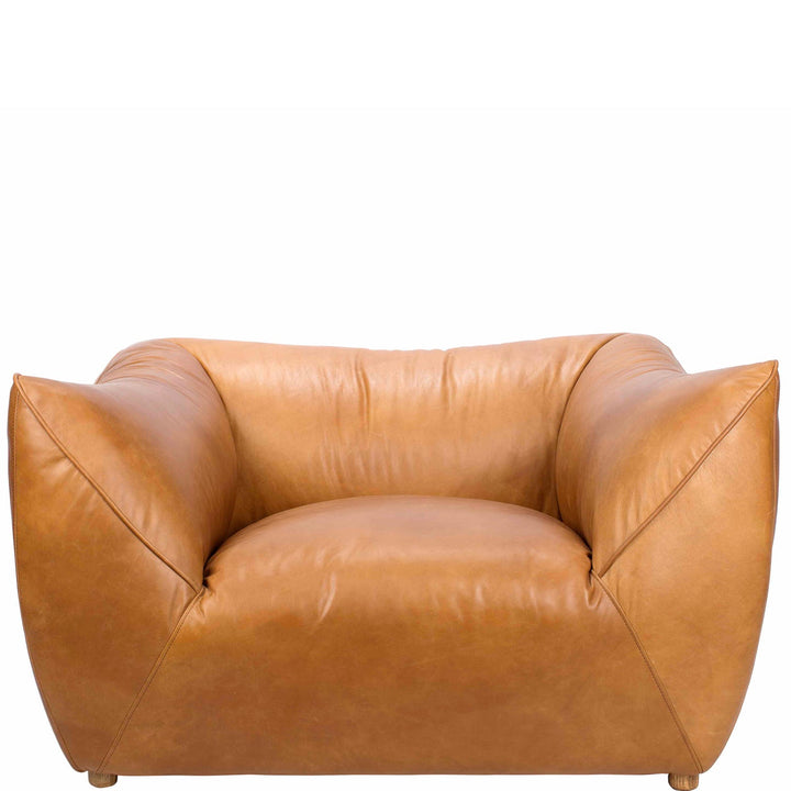Vintage genuine leather 1 seater sofa beanbag in white background.