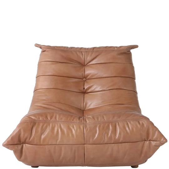 Vintage genuine leather 1 seater sofa cater in white background.