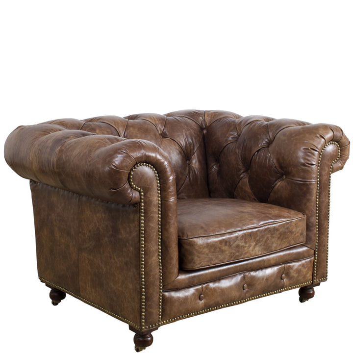 Vintage genuine leather 1 seater sofa chesterfield classic detail 1.