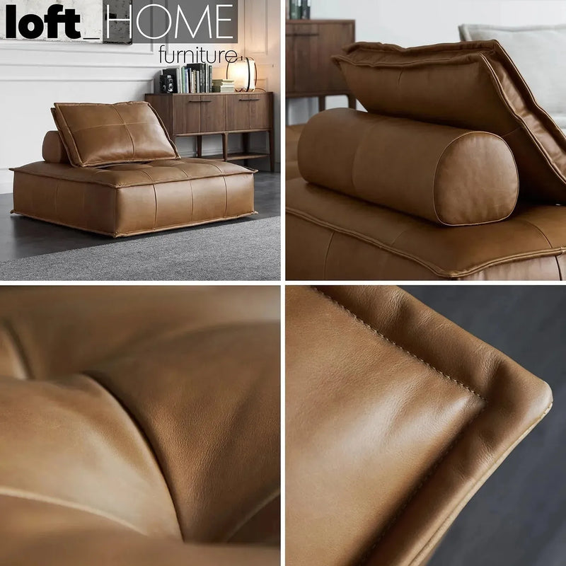 Vintage genuine leather 1 seater sofa element single layered structure.