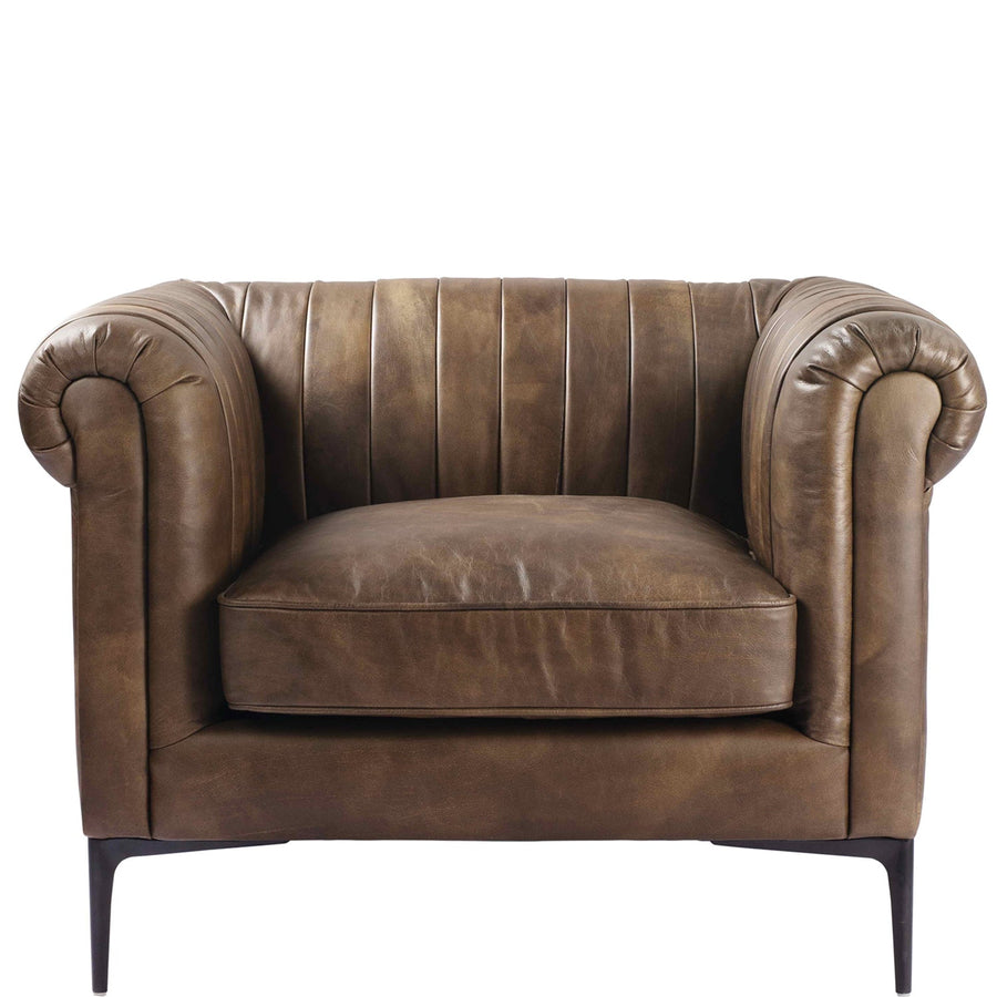 Vintage genuine leather 1 seater sofa elis in white background.