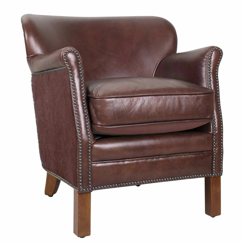 Vintage genuine leather 1 seater sofa professor s in white background.