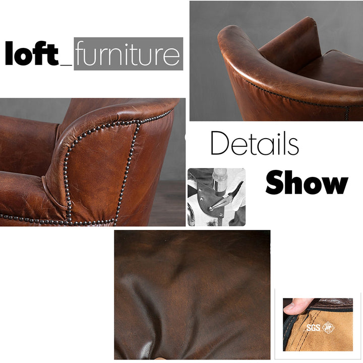 Vintage genuine leather 1 seater sofa professor s detail 1.