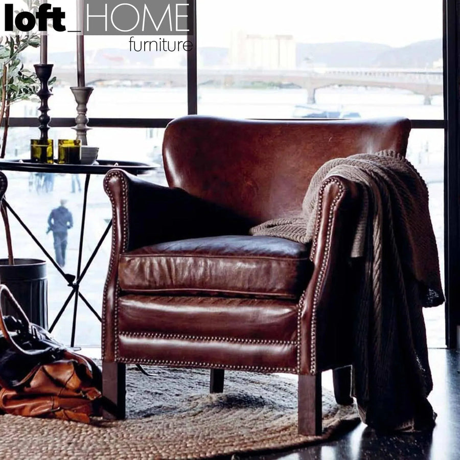 Vintage genuine leather 1 seater sofa professor s primary product view.