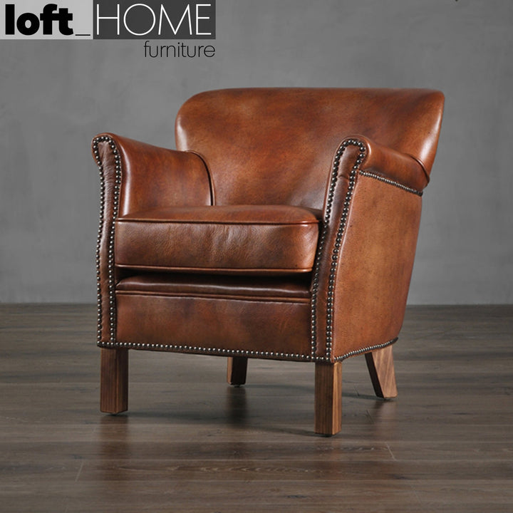 Vintage genuine leather 1 seater sofa professor s in details.
