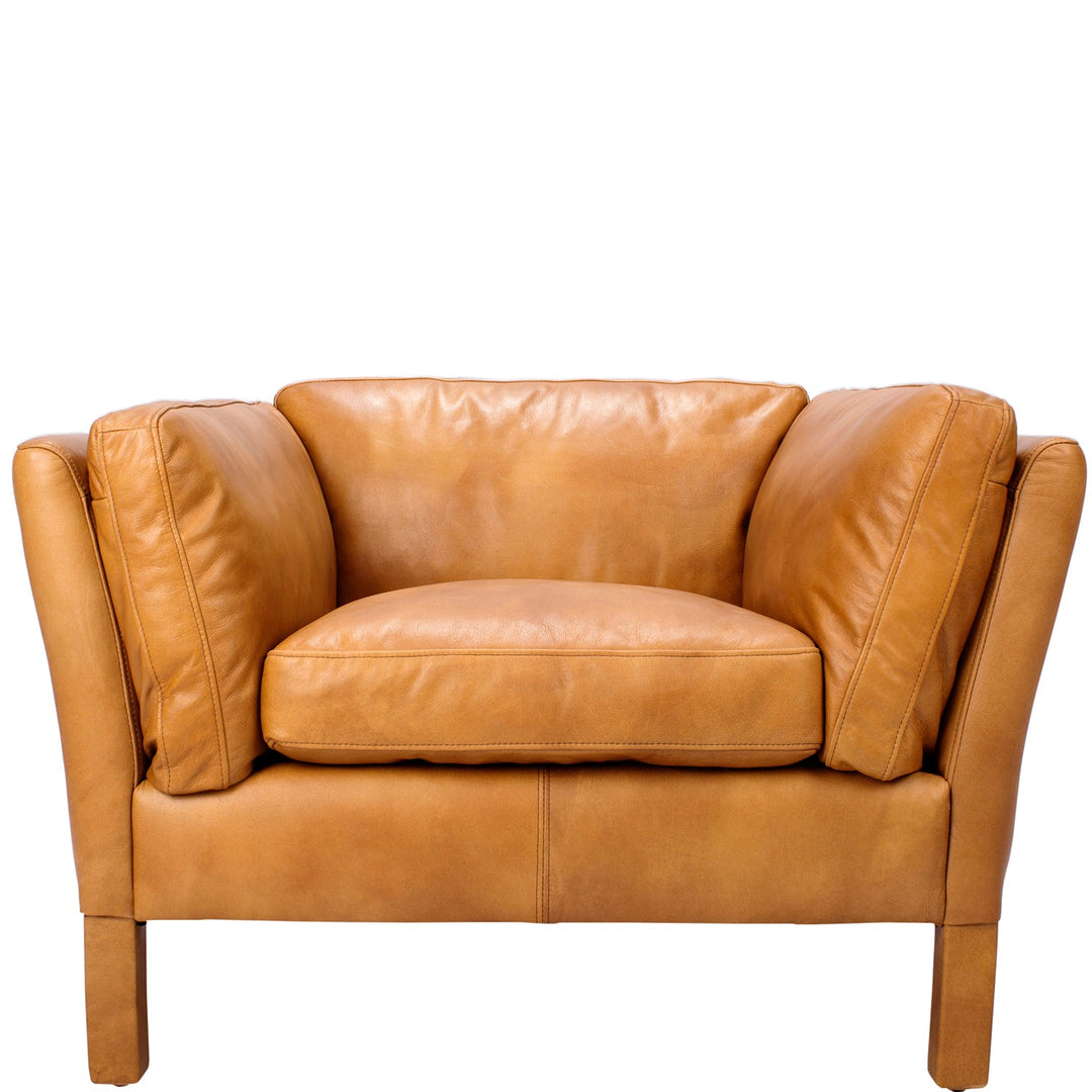 Vintage genuine leather 1 seater sofa reggio in white background.