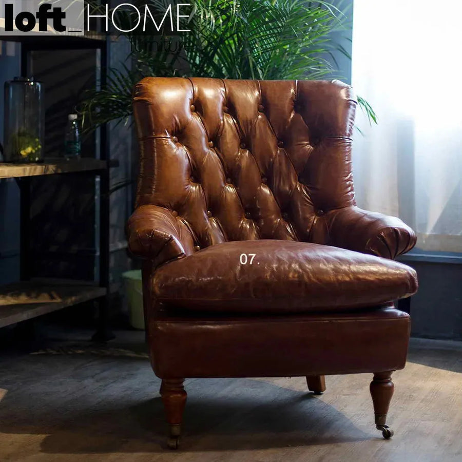 Vintage genuine leather 1 seater sofa retro primary product view.