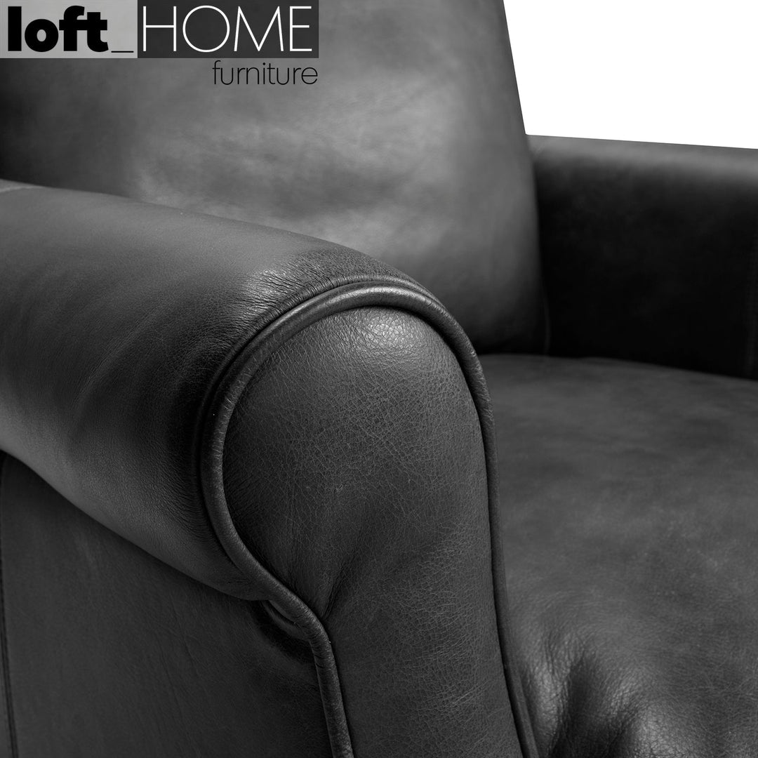 Vintage genuine leather 2 seater sofa barclay in close up details.