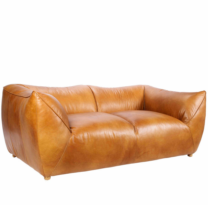 Vintage genuine leather 2 seater sofa beanbag with context.