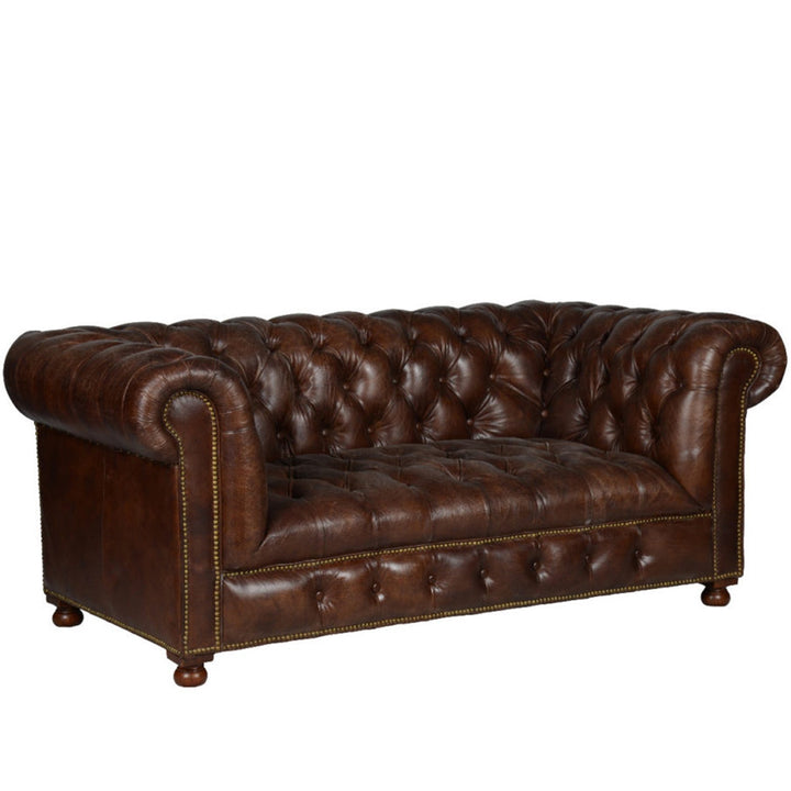 Vintage genuine leather 2 seater sofa chesterfield button layered structure.