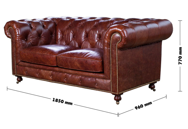 Vintage genuine leather 2 seater sofa chesterfield classic size charts.