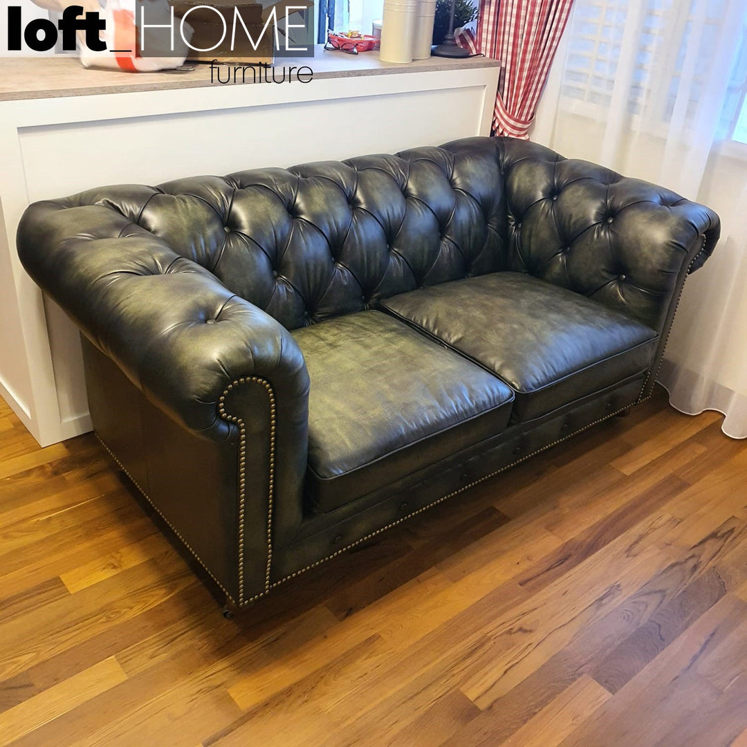 Vintage genuine leather 2 seater sofa chesterfield classic primary product view.