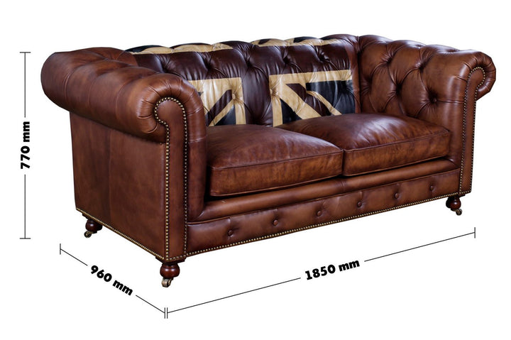 Vintage genuine leather 2 seater sofa chesterfield union jack size charts.