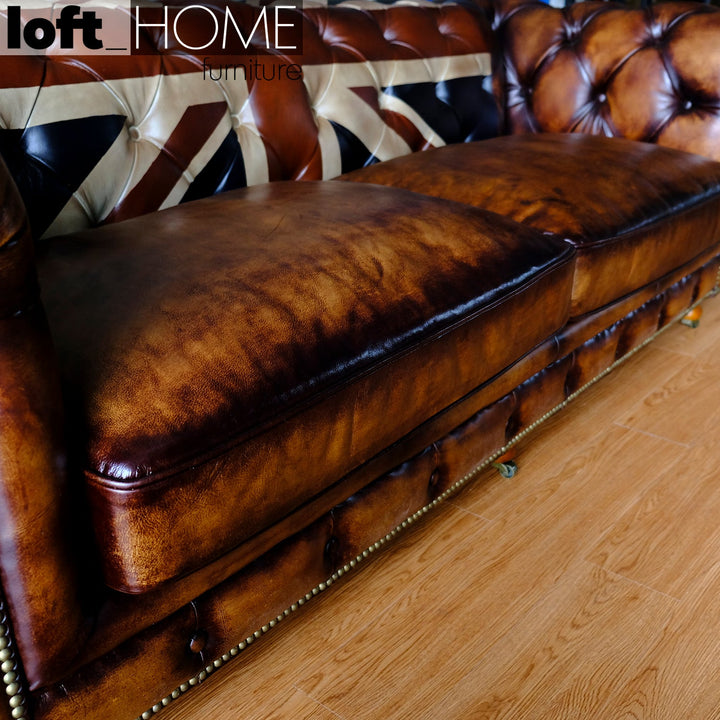 Vintage genuine leather 2 seater sofa chesterfield union jack environmental situation.