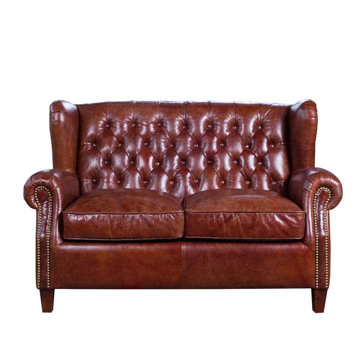 Vintage genuine leather 2 seater sofa franco in real life style.