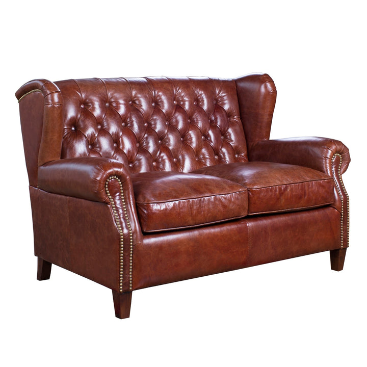 Vintage genuine leather 2 seater sofa franco with context.