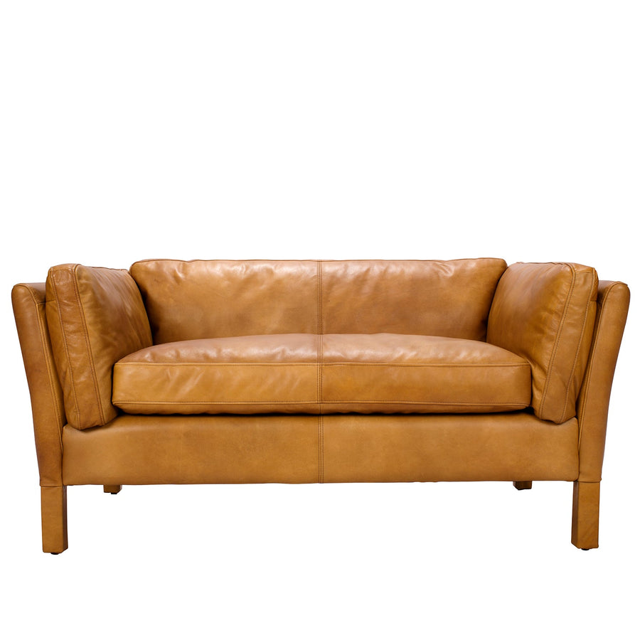 Vintage genuine leather 2 seater sofa reggio in white background.