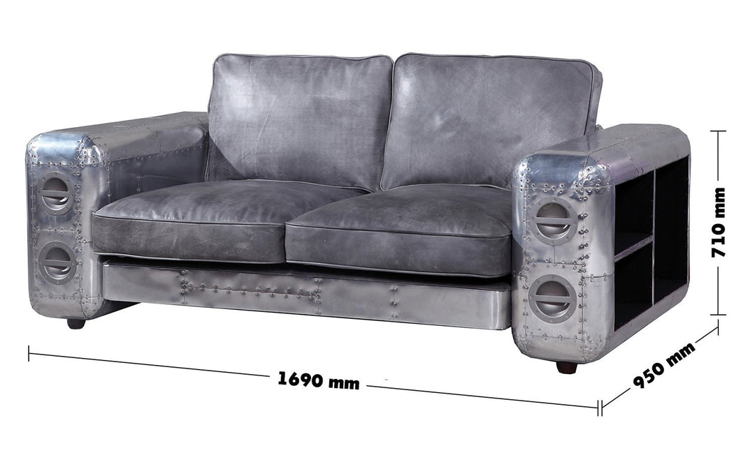 Vintage genuine leather 2 seater sofa silver aircraft size charts.
