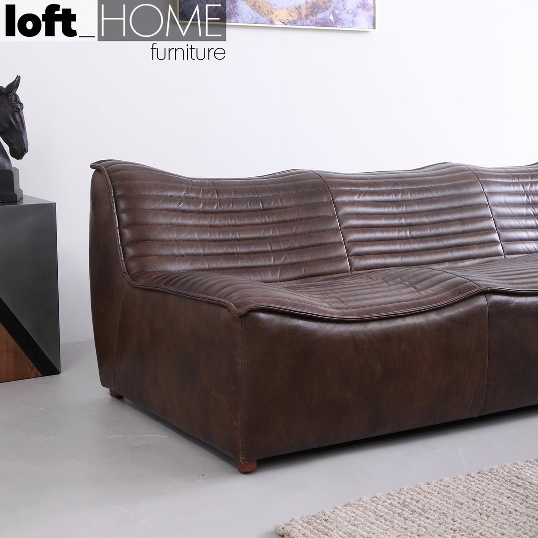 Vintage genuine leather 3 seater sofa airmaster layered structure.