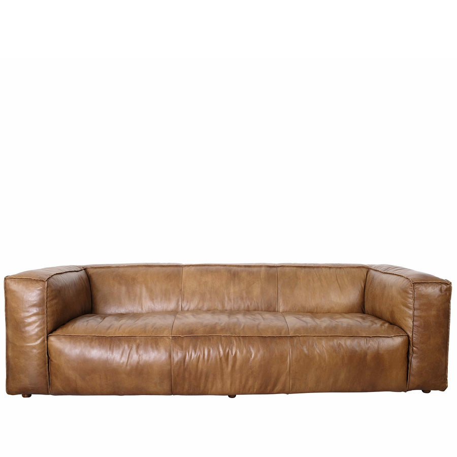 Vintage genuine leather 3 seater sofa antique master in white background.