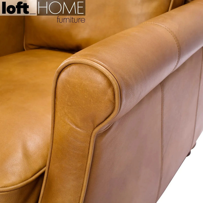 Vintage genuine leather 3 seater sofa barclay in details.