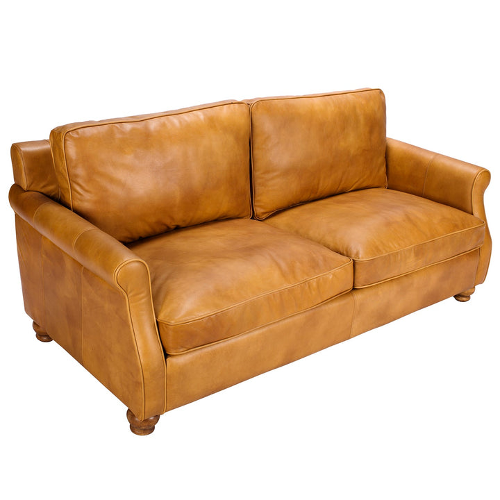 Vintage genuine leather 3 seater sofa barclay in close up details.