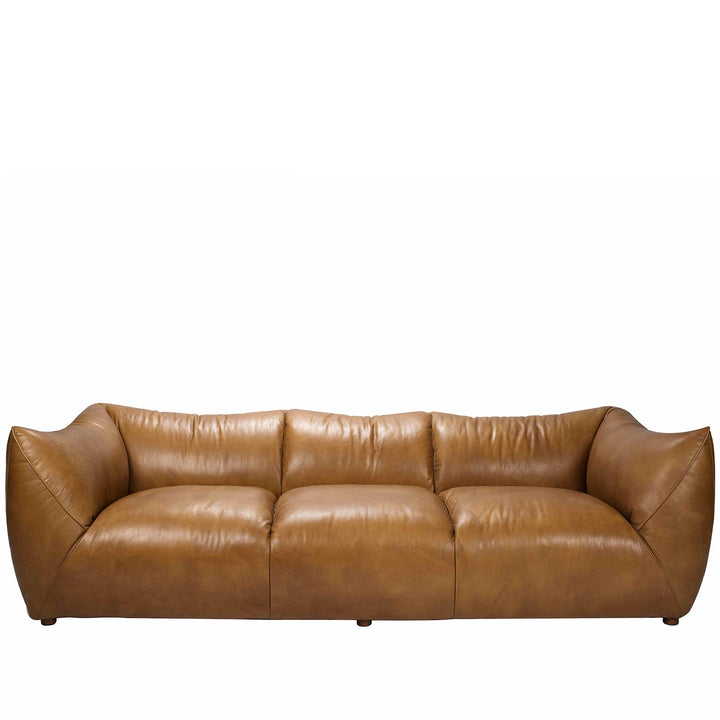 Vintage genuine leather 3 seater sofa beanbag in white background.