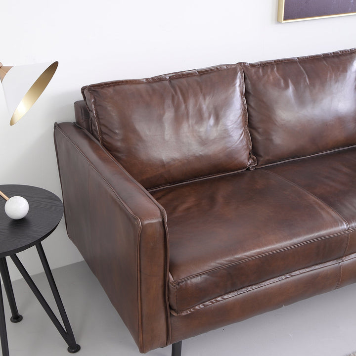 Vintage genuine leather 3 seater sofa belgian in details.
