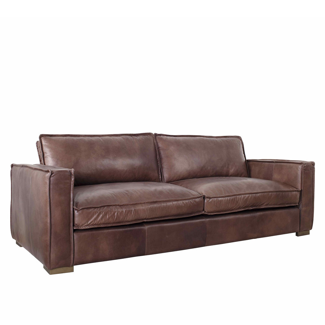 Vintage genuine leather 3 seater sofa brown whisky layered structure.