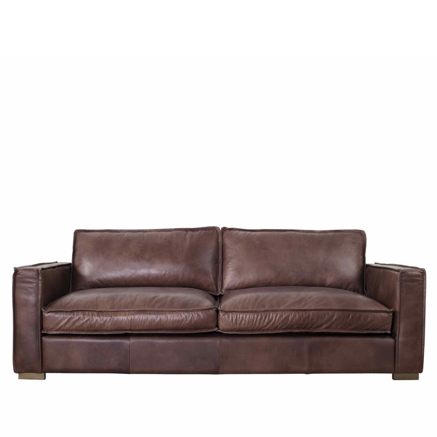 Vintage genuine leather 3 seater sofa brown whisky in white background.
