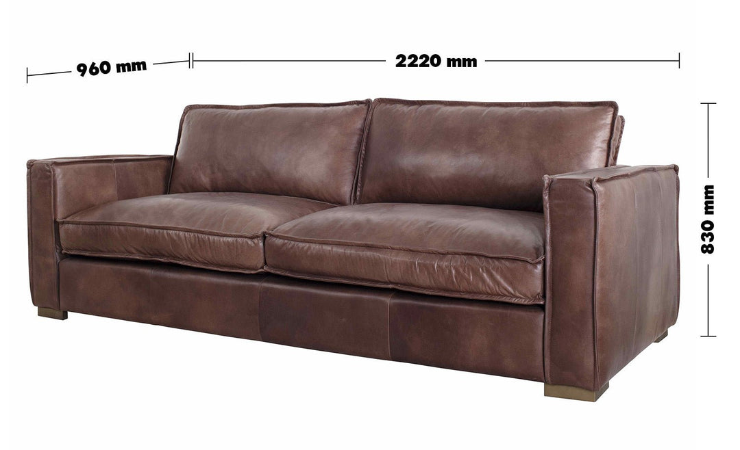 Vintage genuine leather 3 seater sofa brown whisky size charts.
